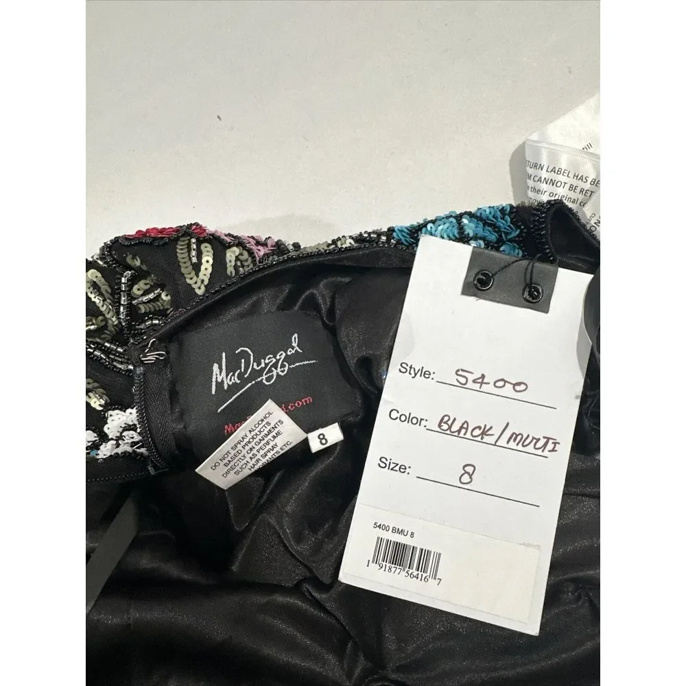 NWT $698 Mac Duggal [ 8 ] V Neck‎ Embellished Floral Sequined Gown Black #G1635 - Picture 6 of 15